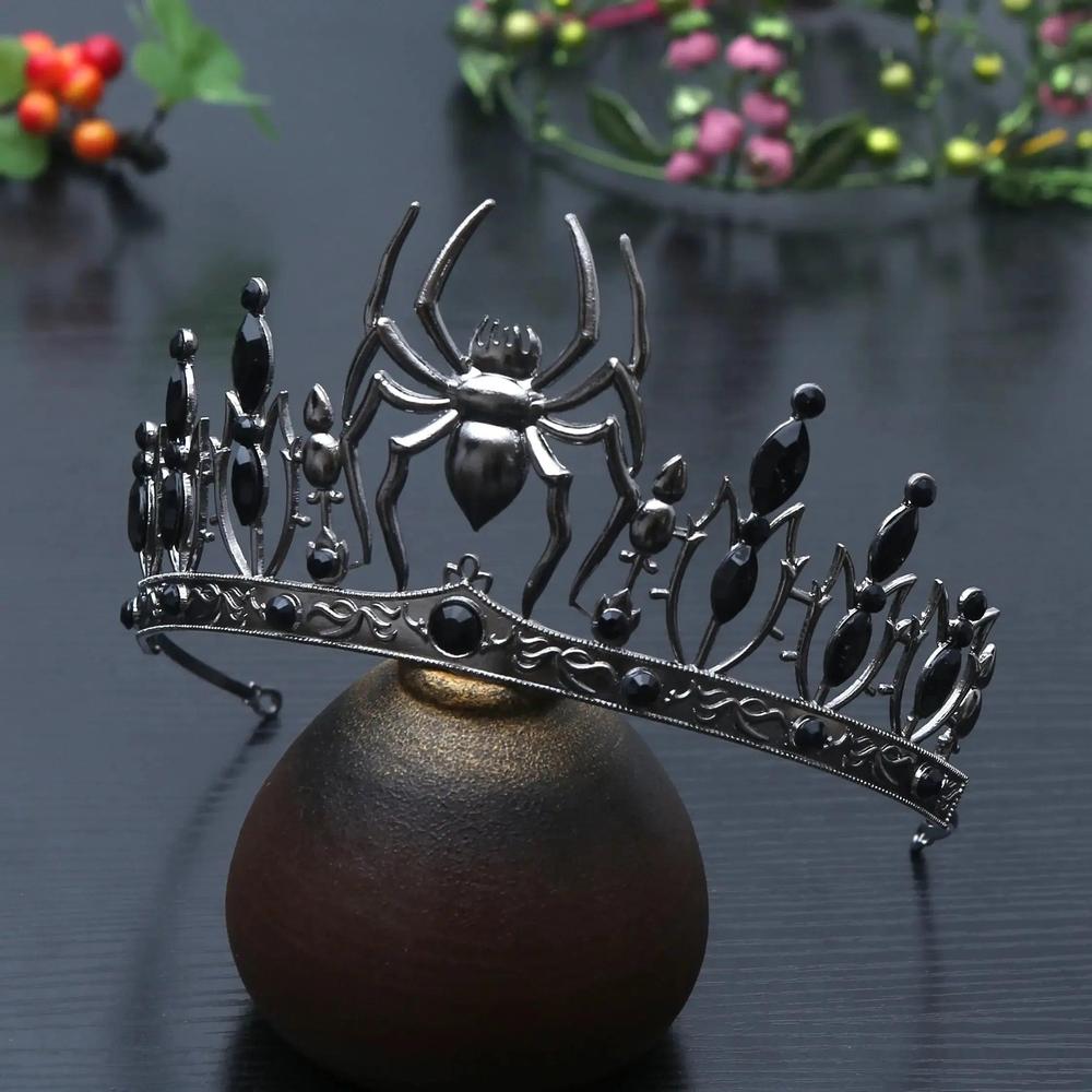 Dark Goddess Gothic Halloween Crown - Black Spider Web Witch Tiaras Hair Accessories Vampire Accessory-MoonChildWorld