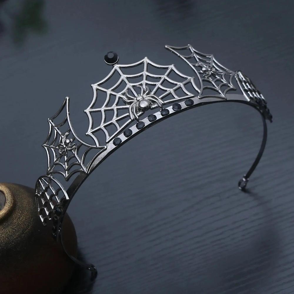 Dark Goddess Gothic Halloween Crown - Black Spider Web Witch Tiaras Hair Accessories Vampire Accessory-MoonChildWorld