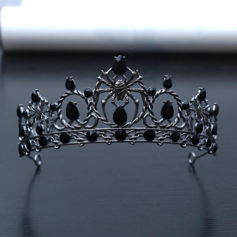 Dark Goddess Gothic Halloween Crown - Black Spider Web Witch Tiaras Hair Accessories Vampire Accessory-MoonChildWorld