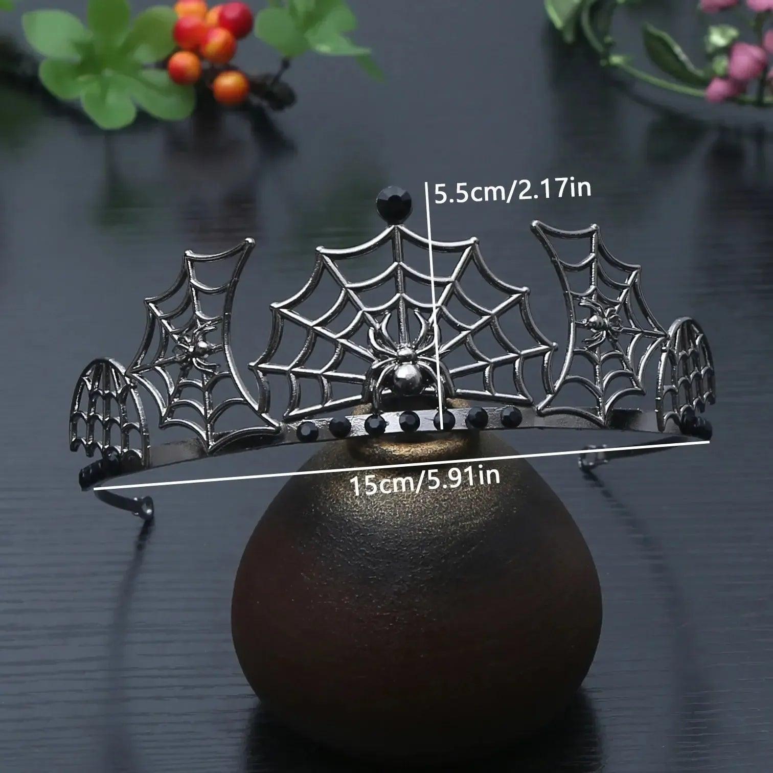 Dark Goddess Gothic Halloween Crown - Black Spider Web Witch Tiaras Hair Accessories Vampire Accessory-MoonChildWorld