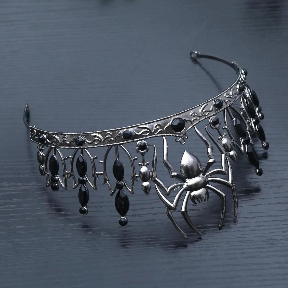 Dark Goddess Gothic Halloween Crown - Black Spider Web Witch Tiaras Hair Accessories Vampire Accessory-MoonChildWorld