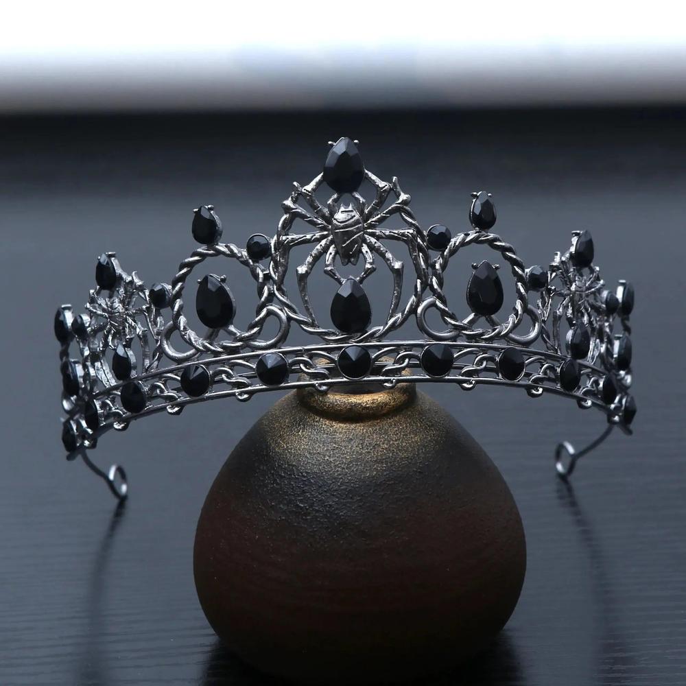 Dark Goddess Gothic Halloween Crown - Black Spider Web Witch Tiaras Hair Accessories Vampire Accessory-MoonChildWorld