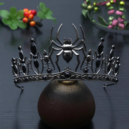 Dark Goddess Gothic Halloween Crown - Black Spider Web Witch Tiaras Hair Accessories Vampire Accessory-MoonChildWorld