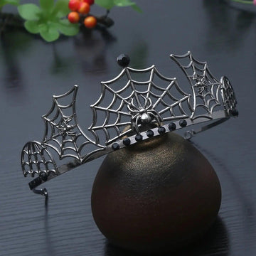 Dark Goddess Gothic Halloween Crown - Black Spider Web Witch Tiaras Hair Accessories Vampire Accessory-MoonChildWorld