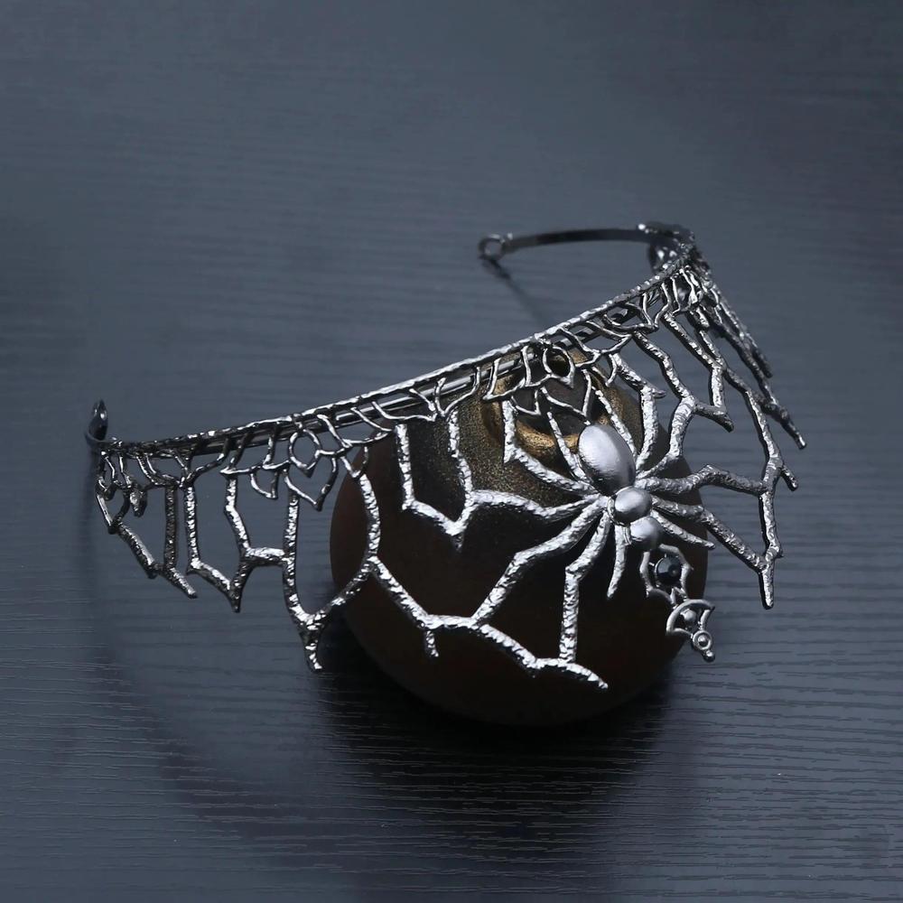 Dark Goddess Gothic Halloween Crown - Black Spider Witch Tiaras Hair Accessories Vampire Accessory-MoonChildWorld