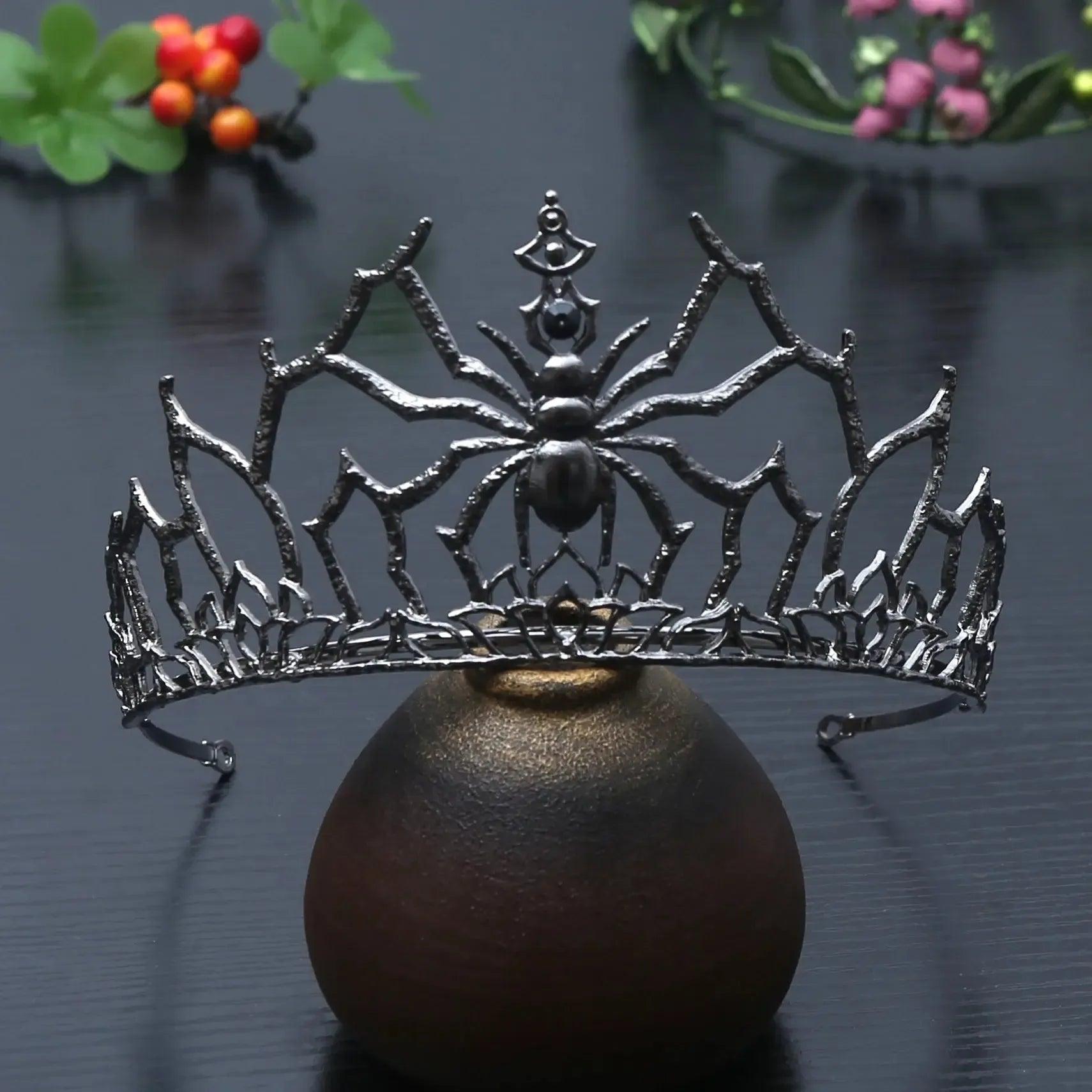 Dark Goddess Gothic Halloween Crown - Black Spider Witch Tiaras Hair Accessories Vampire Accessory-MoonChildWorld