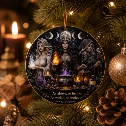 Dark Goddess Hecate Pagan Yule Ceramic Ornament – Witchcraft Christmas Decor_mockup_1.webp