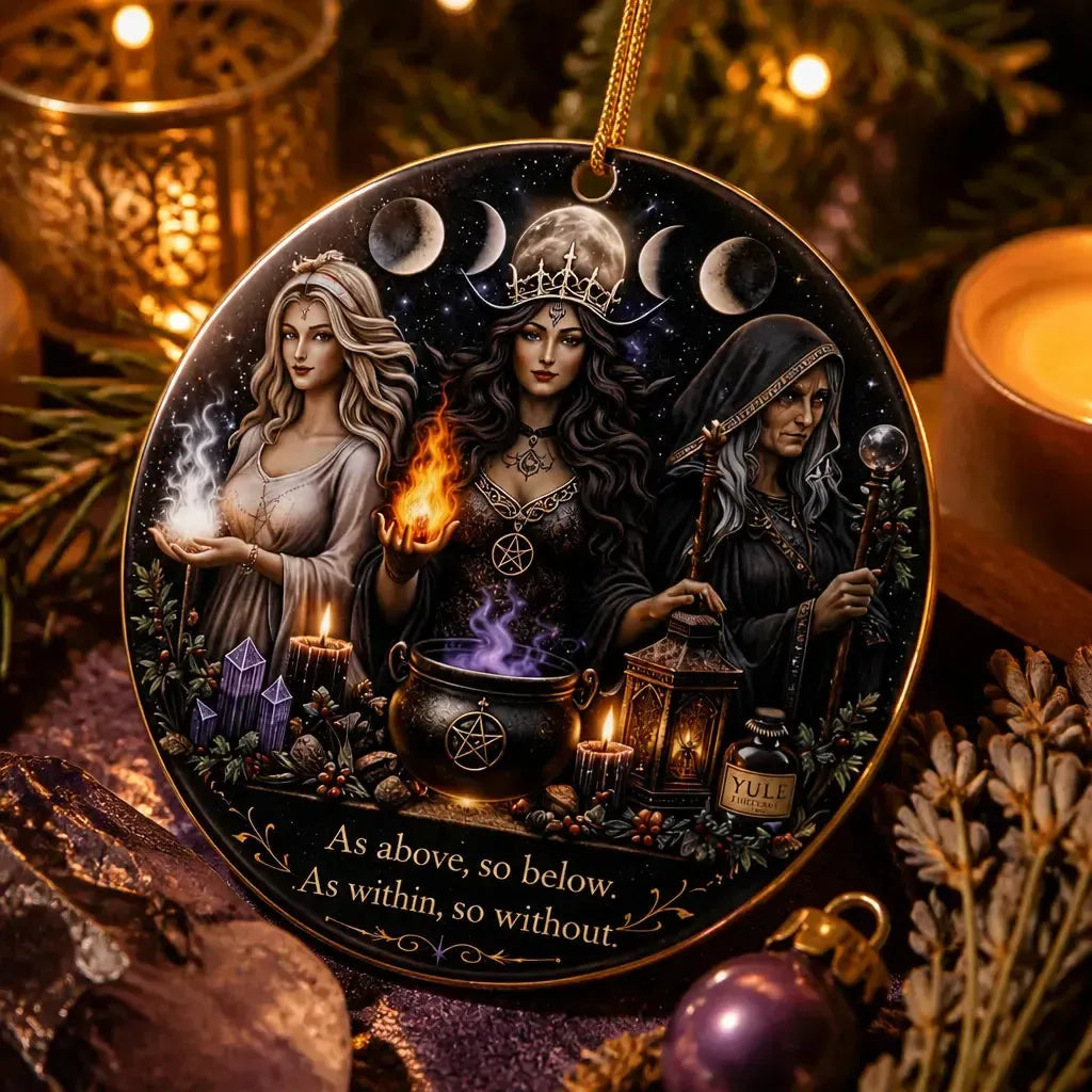 Dark Goddess Hecate Pagan Yule Ceramic Ornament – Witchcraft Christmas Decor_mockup_2.webp