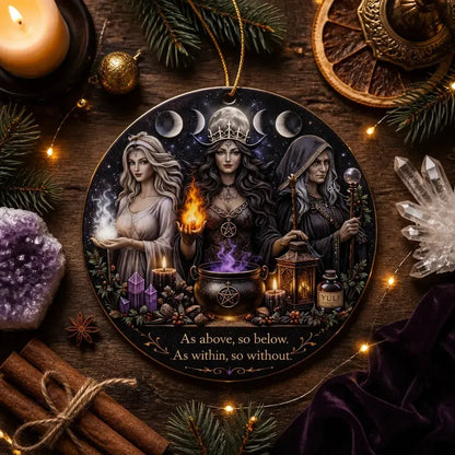 Dark Goddess Hecate Pagan Yule Ceramic Ornament – Witchcraft Christmas Decor_mockup_3.webp