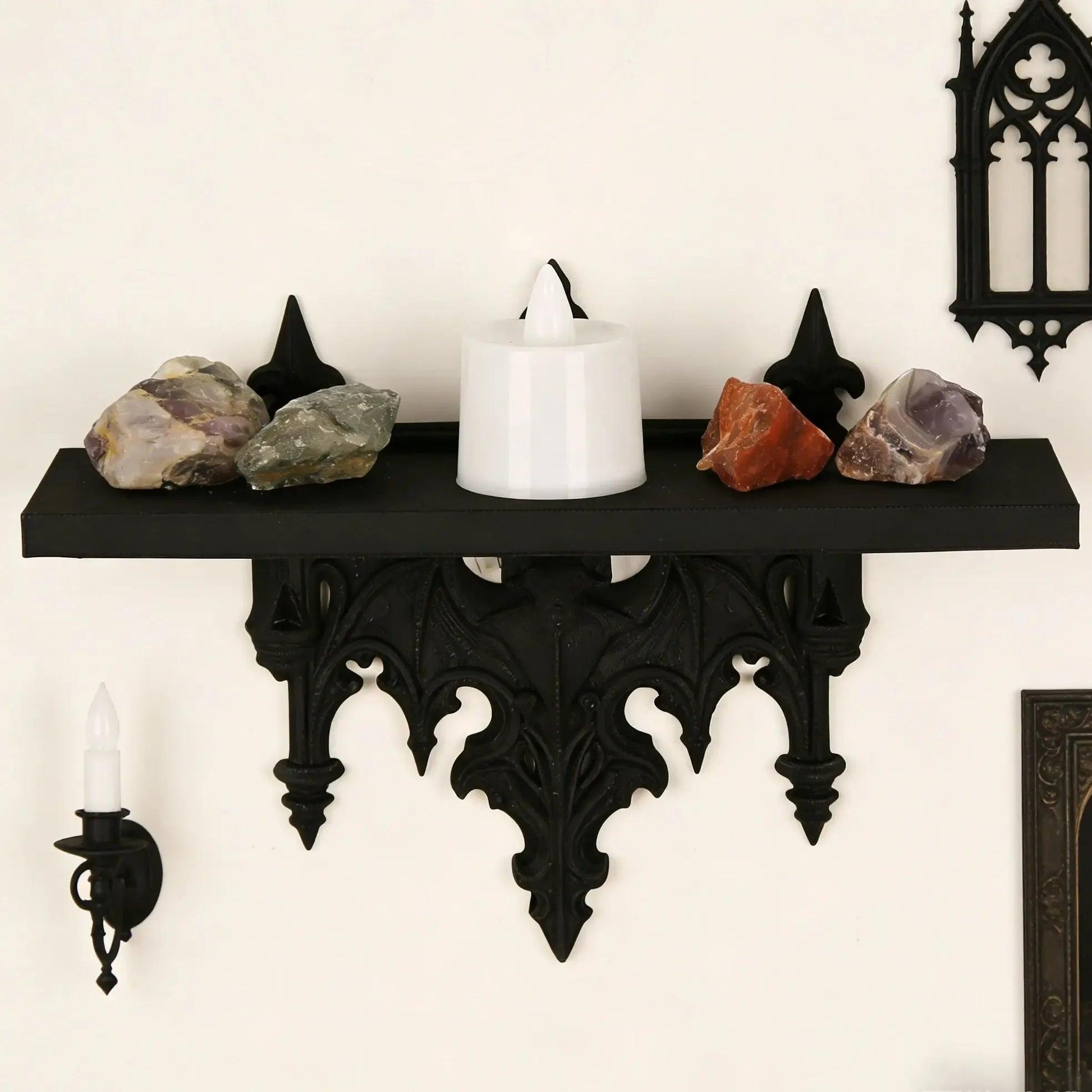 Dark Gothic Bat Carved Wall Shelf - Witch Crystal Shelf Wall Decoration & Storage-MoonChildWorld