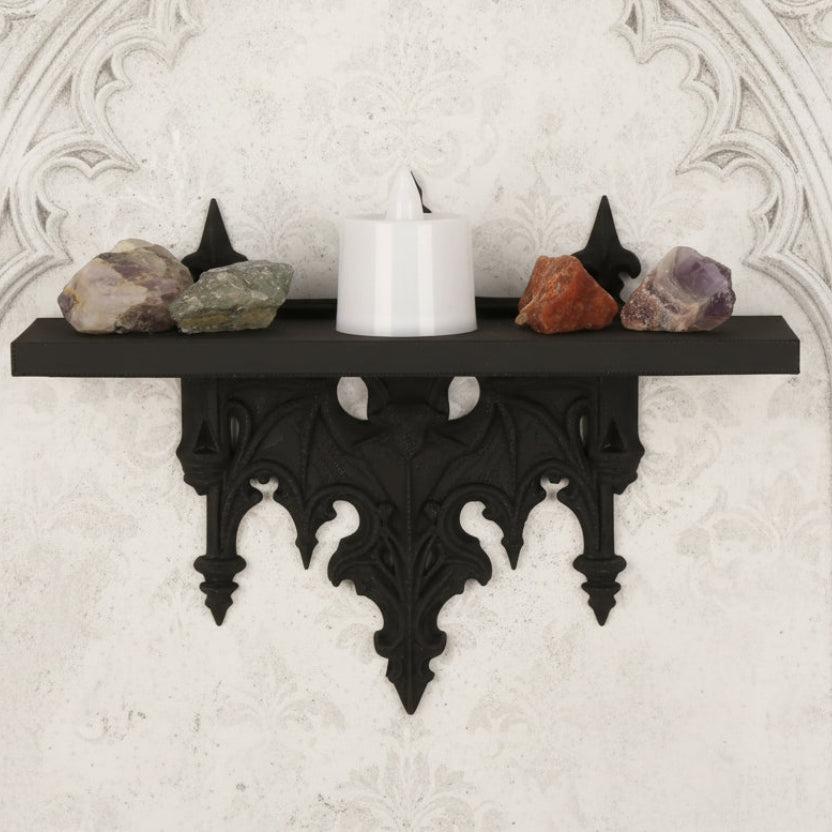 Dark Gothic Bat Carved Wall Shelf - Witch Crystal Shelf Wall Decoration & Storage-MoonChildWorld