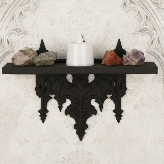 Dark Gothic Bat Carved Wall Shelf - Witch Crystal Shelf Wall Decoration & Storage-MoonChildWorld