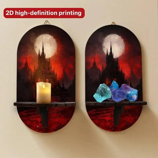 Dark Gothic Castle Wall Shelf for Crystals & Candles – Wooden Halloween Floating Shelf Witchy Altar Decor-MoonChildWorld