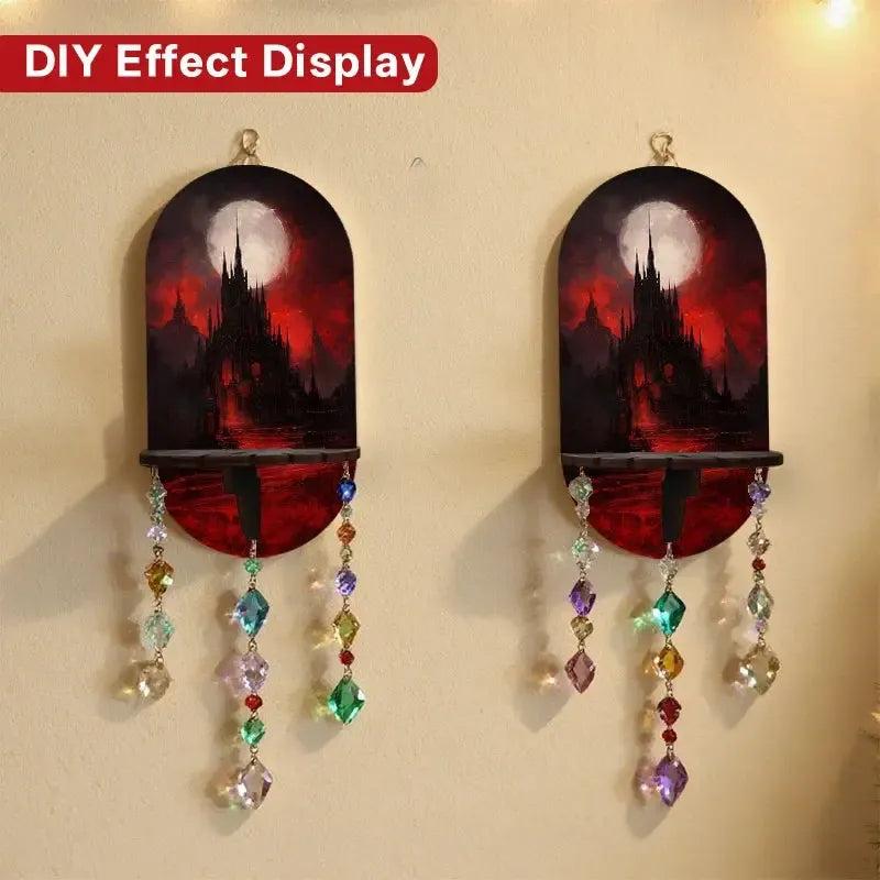 Dark Gothic Castle Wall Shelf for Crystals & Candles – Wooden Halloween Floating Shelf Witchy Altar Decor-MoonChildWorld