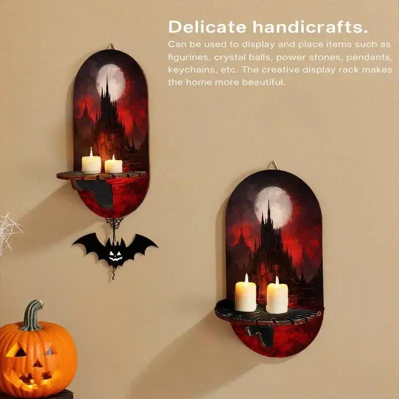 Dark Gothic Castle Wall Shelf for Crystals & Candles – Wooden Halloween Floating Shelf Witchy Altar Decor-MoonChildWorld