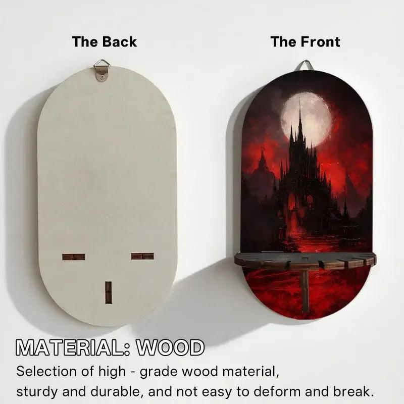 Dark Gothic Castle Wall Shelf for Crystals & Candles – Wooden Halloween Floating Shelf Witchy Altar Decor-MoonChildWorld