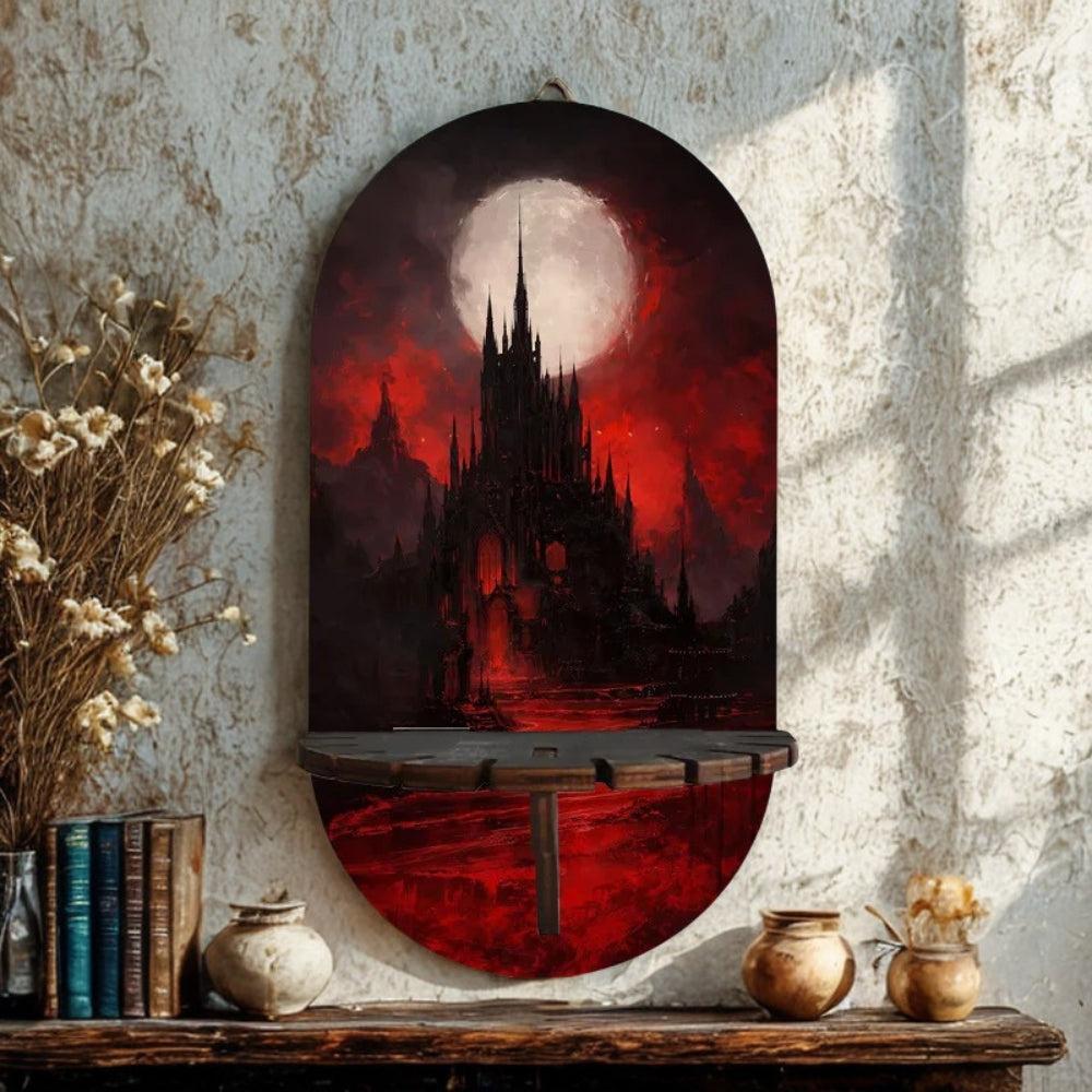 Dark Gothic Castle Wall Shelf for Crystals & Candles – Wooden Halloween Floating Shelf Witchy Altar Decor-MoonChildWorld