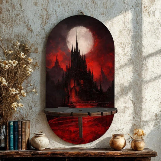 Dark Gothic Castle Wall Shelf for Crystals & Candles – Wooden Halloween Floating Shelf Witchy Altar Decor-MoonChildWorld
