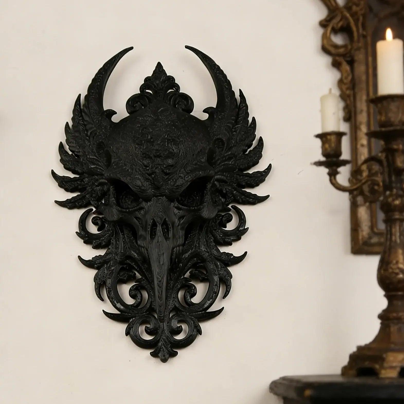 Dark Gothic Raven Skull Carved Wall Decorative Witch Crow Halloween Wall Decor-MoonChildWorld