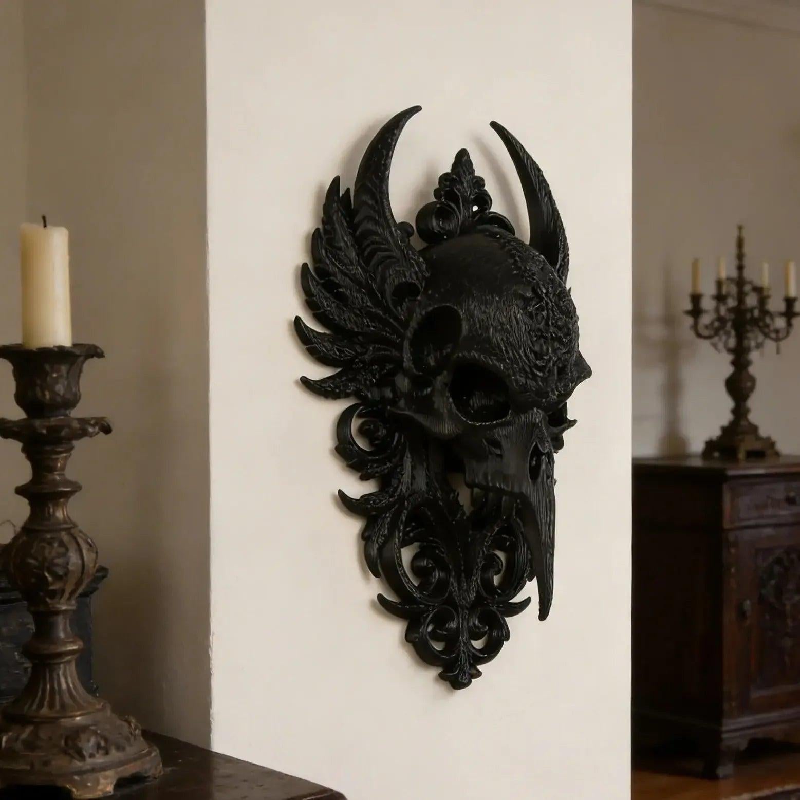 Dark Gothic Raven Skull Carved Wall Decorative Witch Crow Halloween Wall Decor-MoonChildWorld