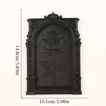Dark gothic rose 3D relief wall hanging – Halloween gothic decor for sacred pagan spaces