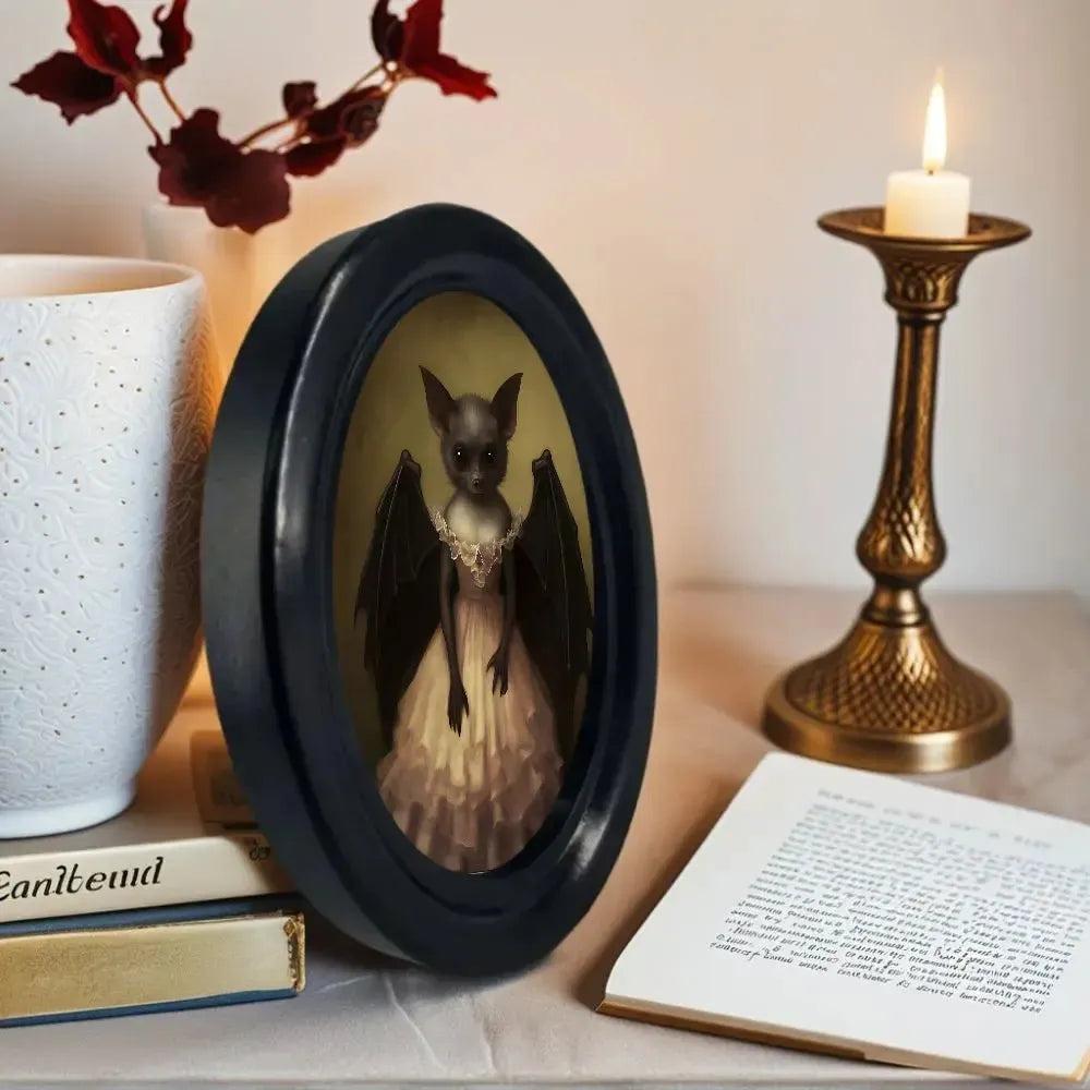 Dark Gothic Style Bat Wall Decoration Halloween Black Oval Frame Wall Ornament Home Decoration-MoonChildWorld