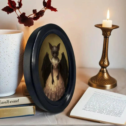 Dark Gothic Style Bat Wall Decoration Halloween Black Oval Frame Wall Ornament Home Decoration-MoonChildWorld