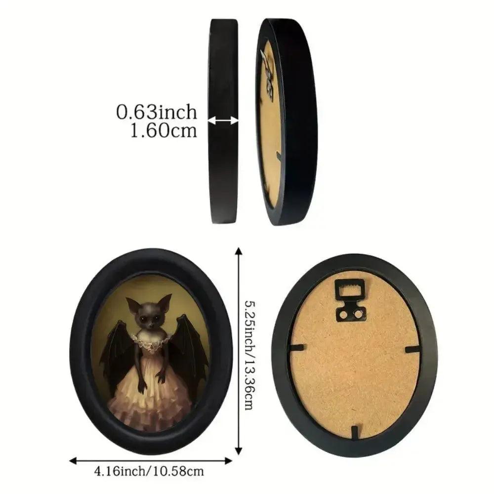 Dark Gothic Style Bat Wall Decoration Halloween Black Oval Frame Wall Ornament Home Decoration-MoonChildWorld