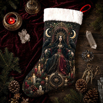Dark Queen Christmas Stocking Gothic Victorian Witch Yule Decor, styled shot 4