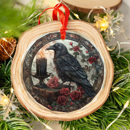 Dark Raven Glass Ornament Gothic Crow Christmas Tree Ornament-MoonChildWorld