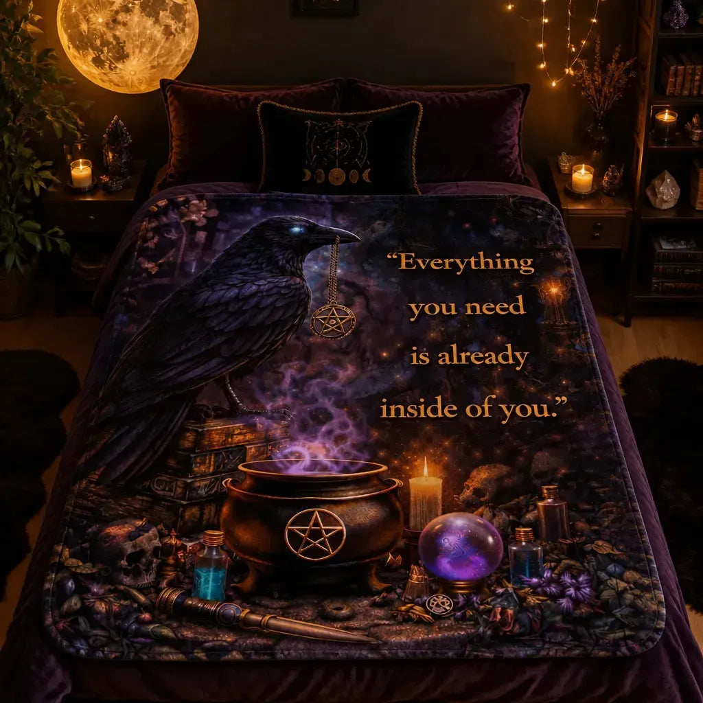 Dark Raven Gothic Crow Witchy Blanket for Wiccan Home Decor_mockup_2.webp