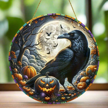 Dark Raven Halloween Suncatcher Crow Window Decor Whimsical Crow Decor Crow Suncatcher-MoonChildWorld