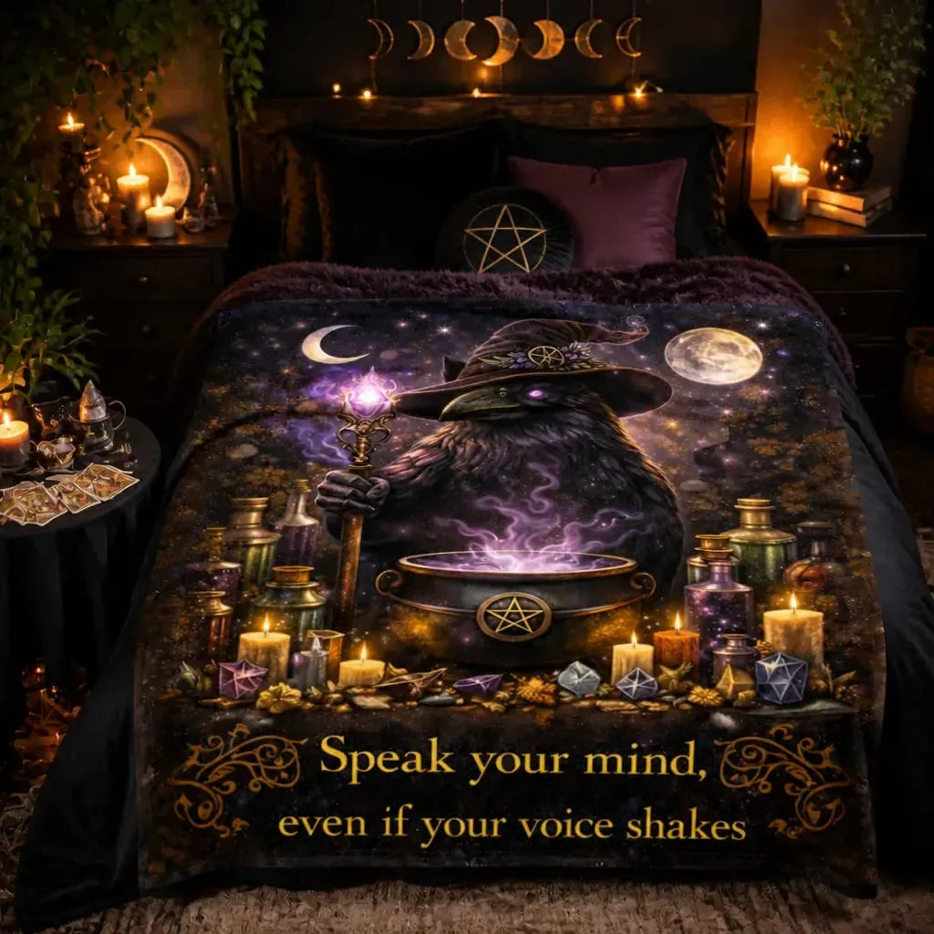 Dark Raven Wiccan Blanket - Witchy Crow Gothic Blanket for Halloween_mockup_1.webp