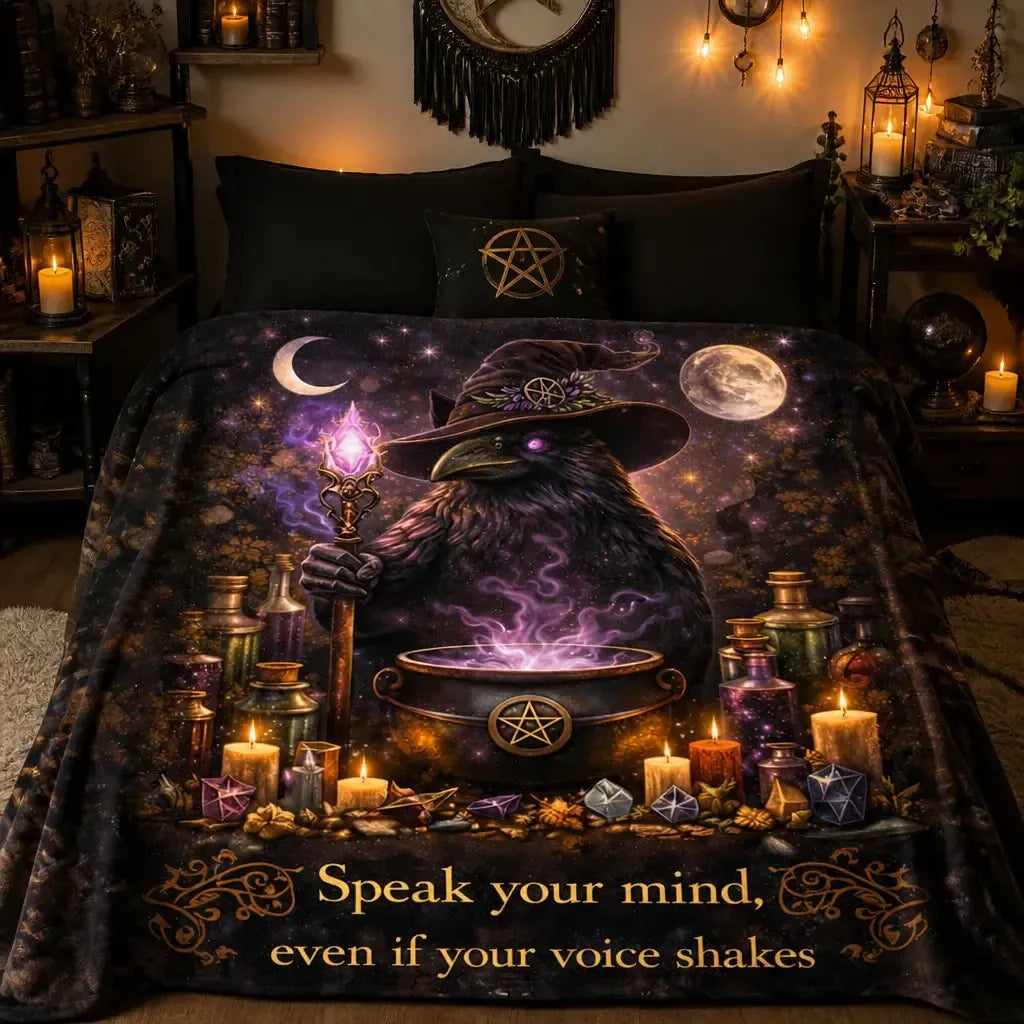 Dark Raven Wiccan Blanket - Witchy Crow Gothic Blanket for Halloween_mockup_2.webp