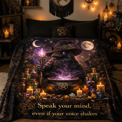 Dark Raven Wiccan Blanket - Witchy Crow Gothic Blanket for Halloween_mockup_2.webp