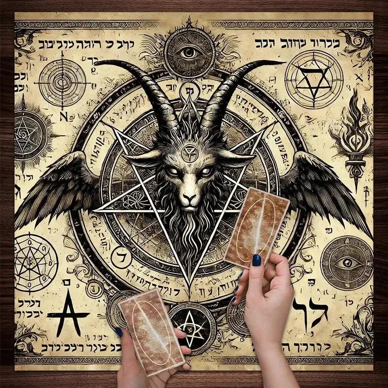 Dark Ritual Witchcraft Altar cloth Pentagram Goat Hebrew Runes Altar Divination Gothic Tablecloth-MoonChildWorld