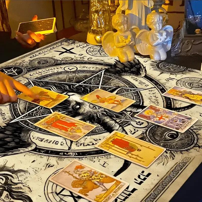 Dark Ritual Witchcraft Altar cloth Pentagram Goat Hebrew Runes Altar Divination Gothic Tablecloth-MoonChildWorld