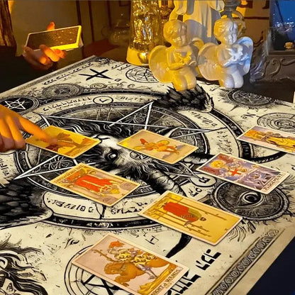 Dark Ritual Witchcraft Altar cloth Pentagram Goat Hebrew Runes Altar Divination Gothic Tablecloth-MoonChildWorld