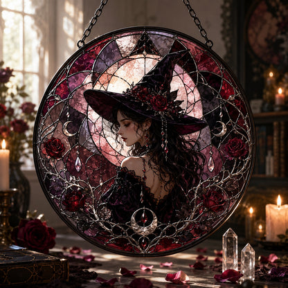 Dark Rose Witch Glass Suncatcher - window display