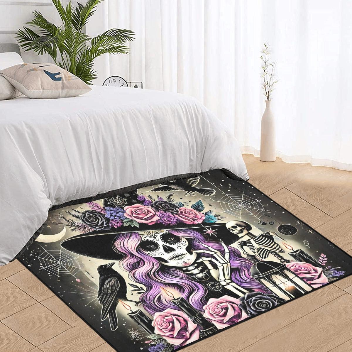 Dark Skeleton Witch Area Rug Gothic Carpet for Halloween-MoonChildWorld