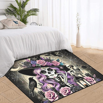 Dark Skeleton Witch Area Rug Gothic Carpet for Halloween-MoonChildWorld