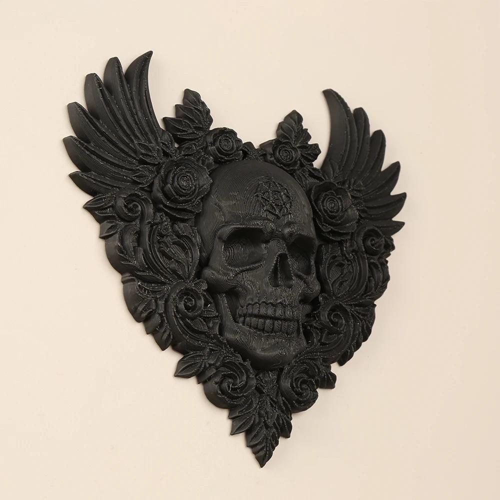 Dark Style Heart Skull Wings Rose Wall Plaque For Gothic Home Wall Art Decor-MoonChildWorld