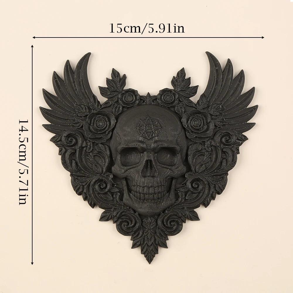 Dark Style Heart Skull Wings Rose Wall Plaque For Gothic Home Wall Art Decor-MoonChildWorld