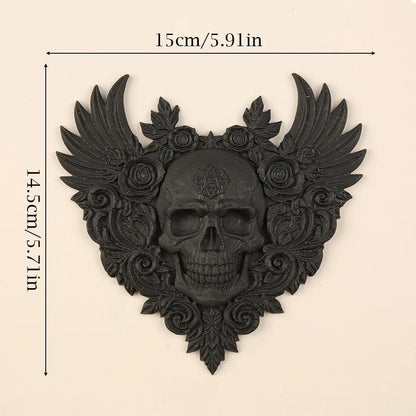 Dark Style Heart Skull Wings Rose Wall Plaque For Gothic Home Wall Art Decor-MoonChildWorld