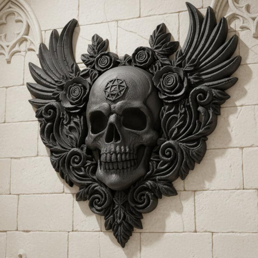 Dark Style Heart Skull Wings Rose Wall Plaque For Gothic Home Wall Art Decor-MoonChildWorld