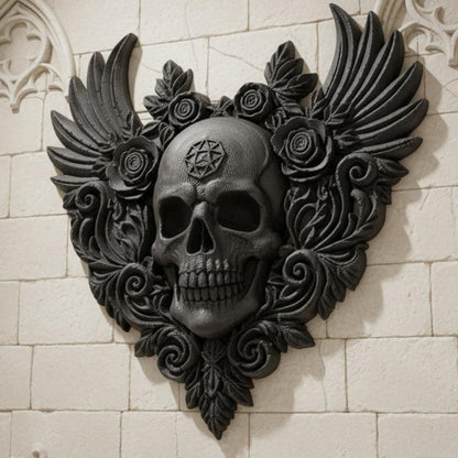 Dark Style Heart Skull Wings Rose Wall Plaque For Gothic Home Wall Art Decor-MoonChildWorld