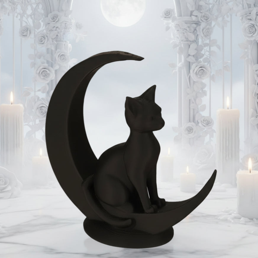 Dark Style Moon Cat Figurine Gothic Home Decoration-MoonChildWorld