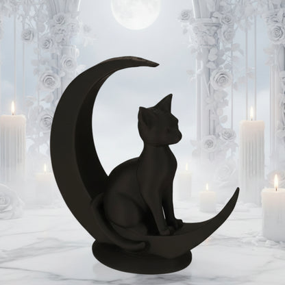 Dark Style Moon Cat Figurine Gothic Home Decoration-MoonChildWorld