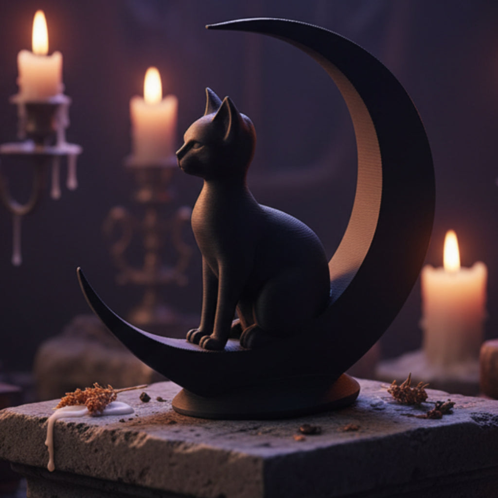 Dark Style Moon Cat Figurine Gothic Home Decoration-MoonChildWorld