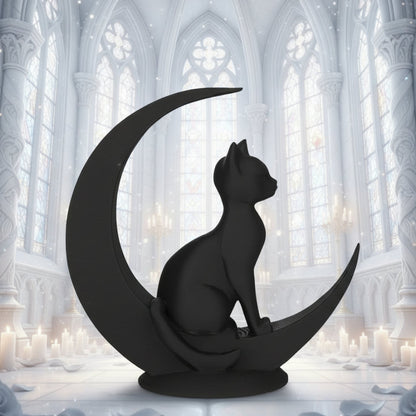 Dark Style Moon Cat Figurine Gothic Home Decoration-MoonChildWorld